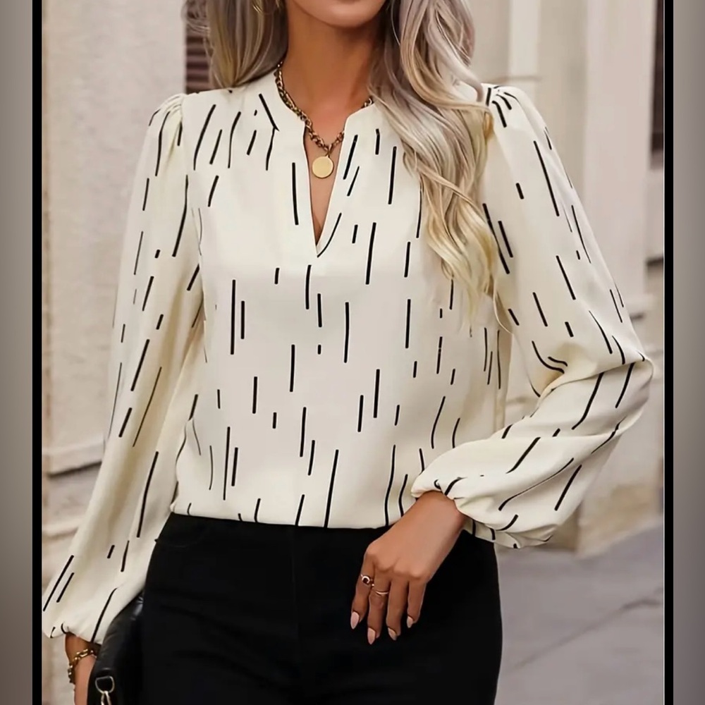 White and Black Patterned Women's Top